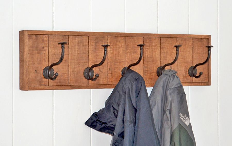 wall mount coat rack made in US with recycled wood