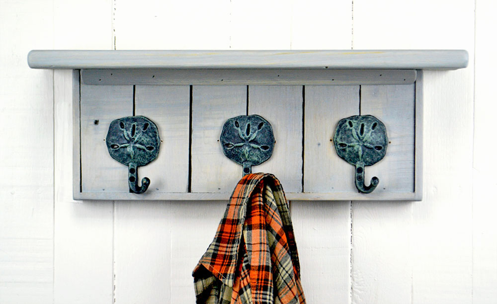 wall mounted coat rack with sand dollar hooks