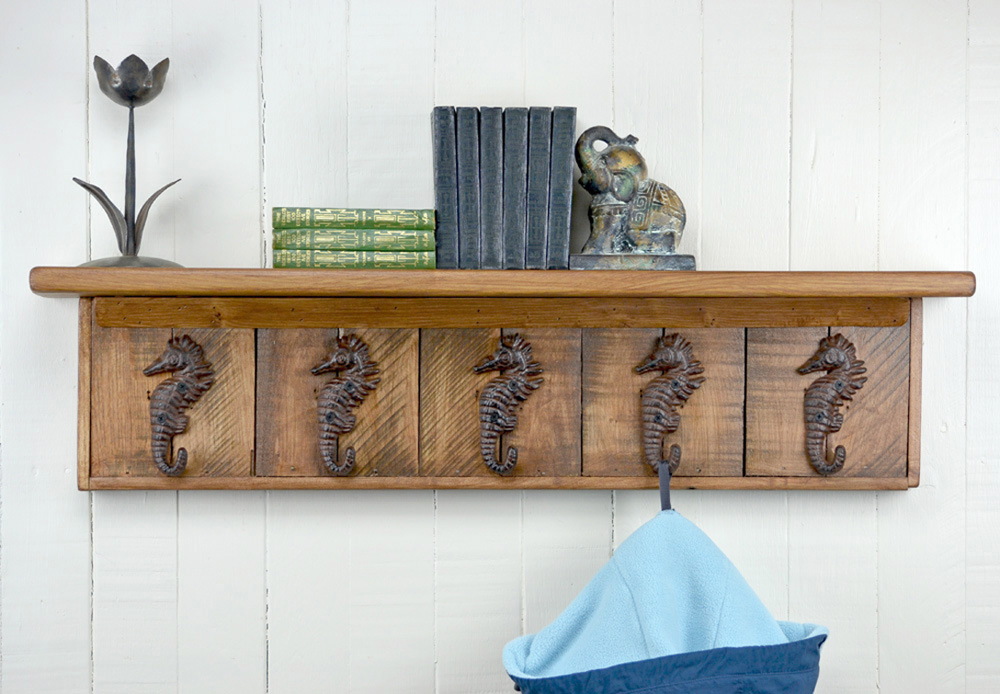 wall mounted coat rack with sea horse hooks