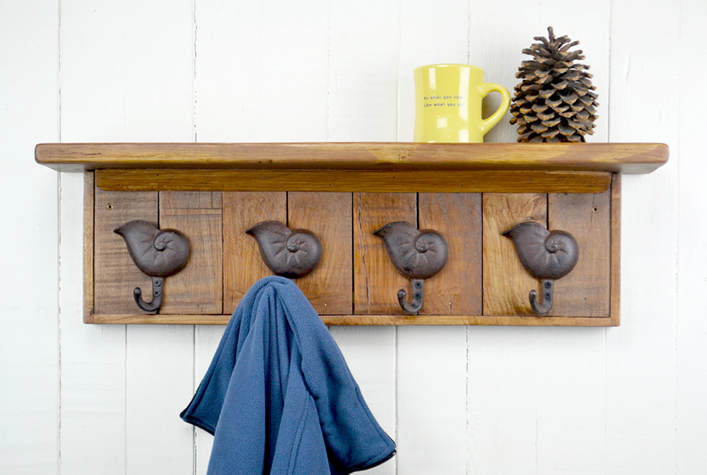 wall mounted coat rack with seashell hooks